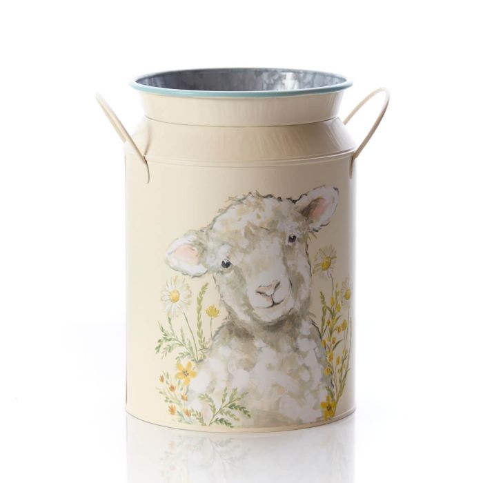 SHEEP FLORAL METAL MILK CAN