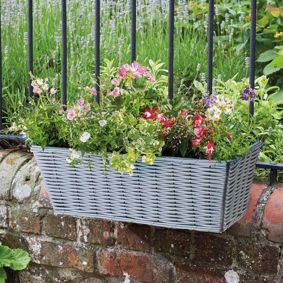 Slate Faux Rattan Trough Planter