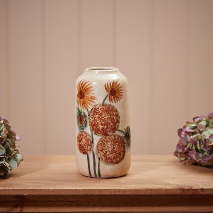 VASE HAND PAINTED BURNT ORANGE FLORAL VASE SMALL