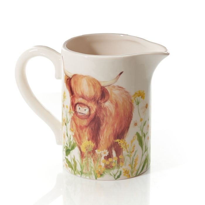 Highland Cow Floral Jug