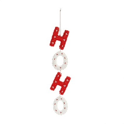 24cm Beaded Red-White HoHoHo Hanging Decoration