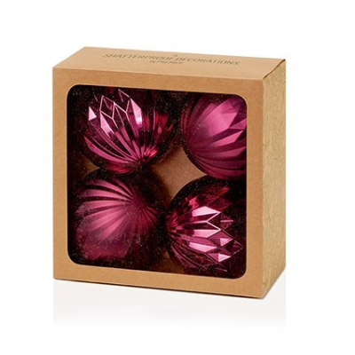 80mm 4pc Raspberry Geo Design Baubles