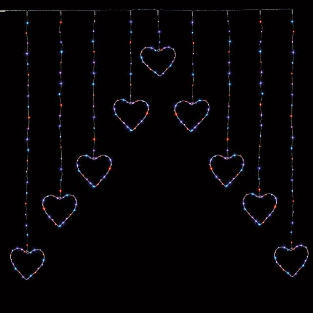 Premier Pin Wire Hearts Curtain Rainbow Lights